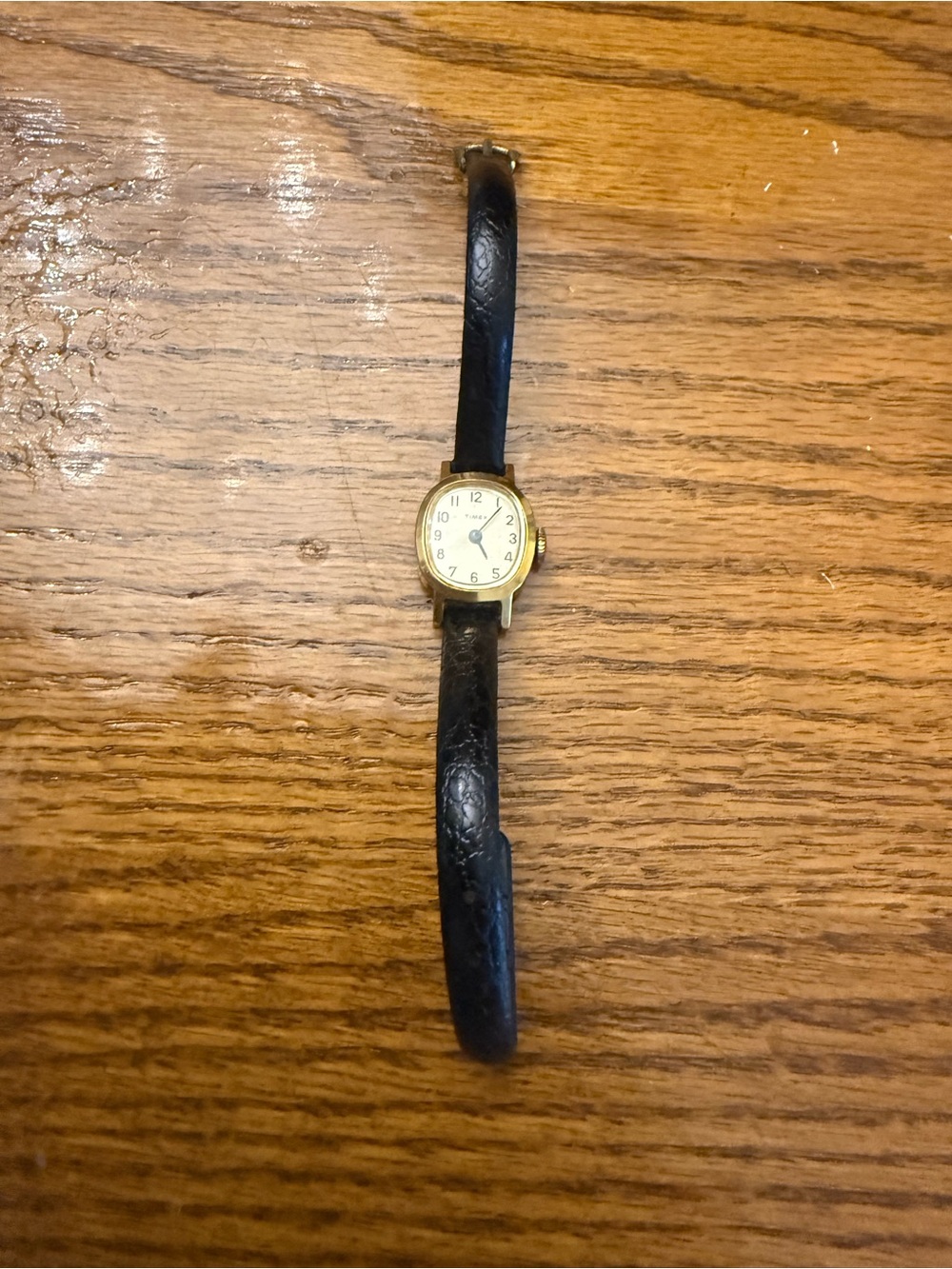 Timex Classic Black Leather Strap Ladies Watch with Gold Case